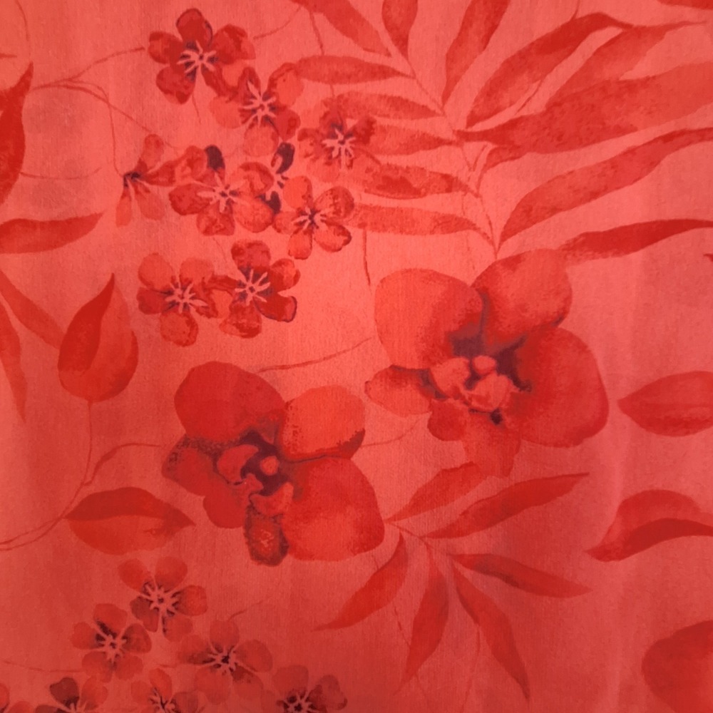 Vintage Scarf Womens Red Floral Botanical Sheer Chiffon 13 in x 52 in - Picture 2 of 6